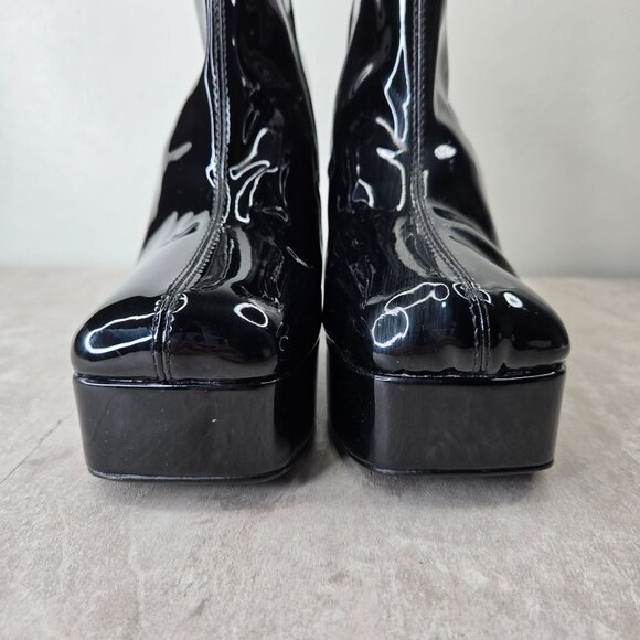Steve Madden Platform Boots 10 Black Patent Y2k Chunky Block Heel Go Go Booties - Picture 3 of 11